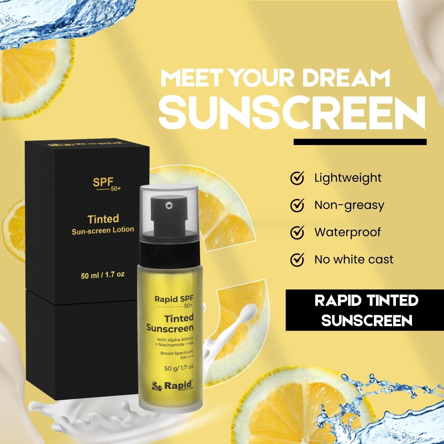 Rapid SPF 50+ Tinted Sunscreen Lotion 50G